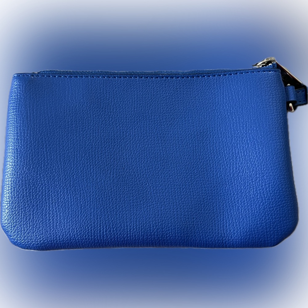 Karl Lagerfeld Paris Blue Wristlet Clutch Cartoon Face Graphic Zip Top - Picture 5 of 7